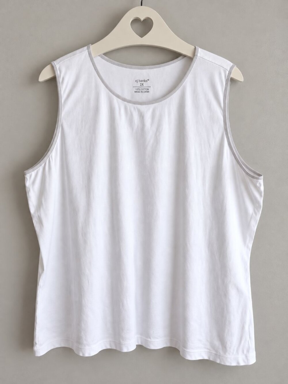 CJ Banks White 100% Cotton Sleeveless Tank Top 2X PTP24